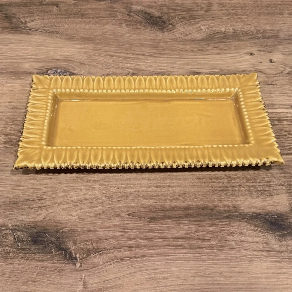 Pier 1 Imports Rectangle Leafed Edge Ceramic Serving Tray/Platter Discontinued